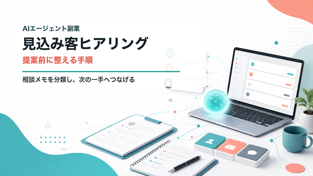 AIエージェント副業で見込み客ヒアリングを整理する初心者向けアイキャッチ