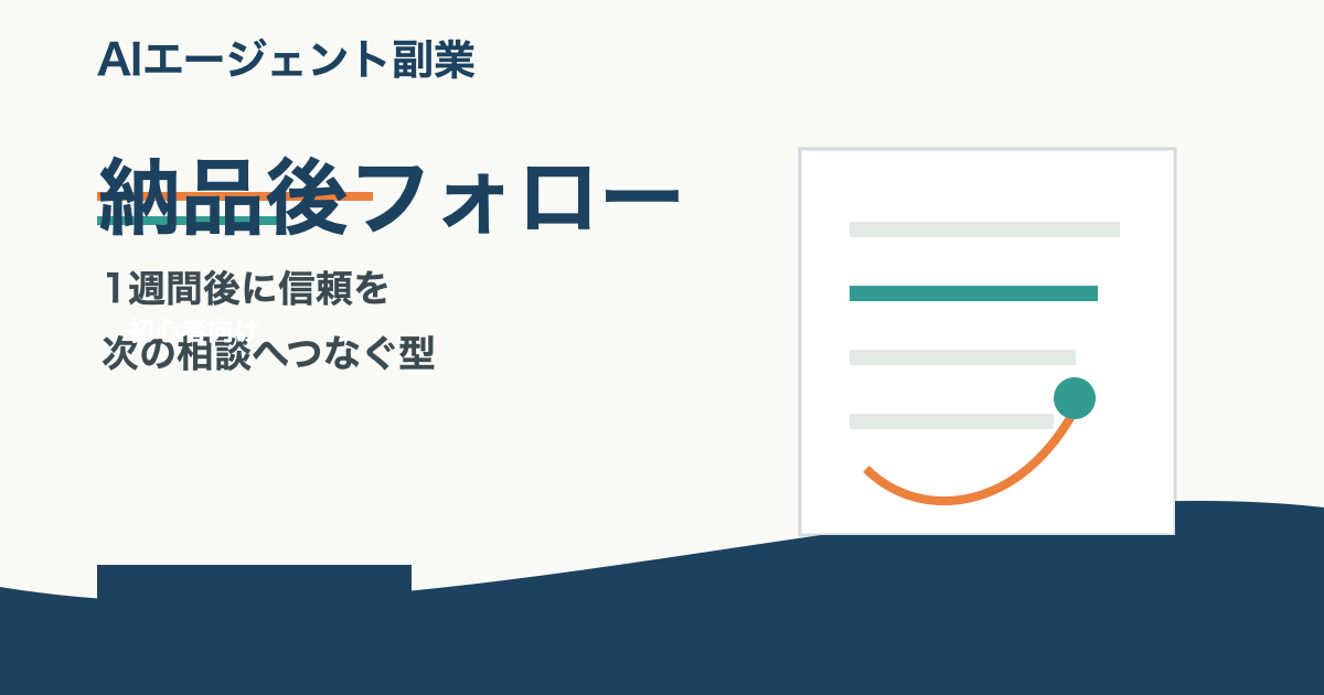 AIエージェント副業初心者向け納品後フォロー文例と追加相談につなげる手順を示すアイキャッチ