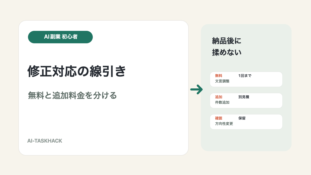 AIエージェント副業初心者向け修正対応の線引きを示すアイキャッチ