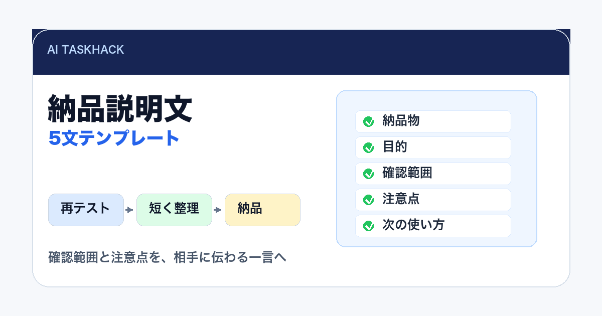 AIエージェント副業の納品説明文テンプレートをチェック表と文章例で整理する初心者向けアイキャッチ